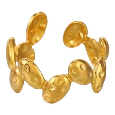 Aramat Jewels | Ringen | RVS Damesring Verstelbaar – Ovale Bewerkte Schakels – One Size | Goudkleur | |12mm | Staal | Volwassenen | Verkleurd niet