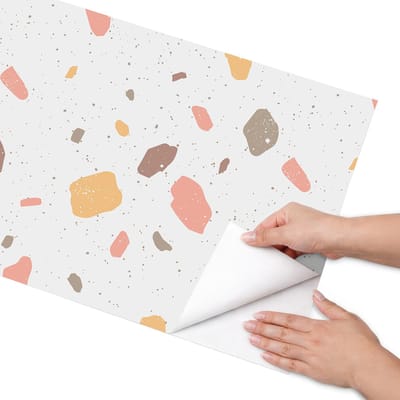 Coloray Meubel Wrap Folie - Wit Meubelfolie - 50x100 cm - Decoratiefolie Zelfklevend Steengoedpatroon - Meubelfolie Zelfklevend - Modern Meubelfolie - Wrapfolie Keuken - Wanddecoratie - Achtergronden en patronen