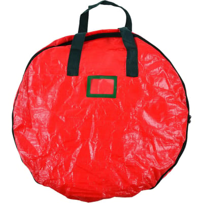 Sac de Rangement Couronne de Noël Tissu Tissé PE Anti-Poussière Rond Rouge Sac de Rangement pour Maison Fête Bureau