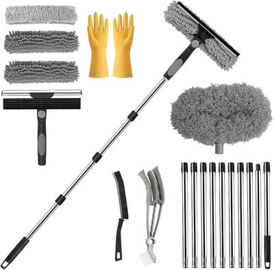 Raam Reinigingsset - Ramenwasser Telescoop - Ramen Zemen - Flexibele Telescoopsteel - 4.3 meter - Grijs
