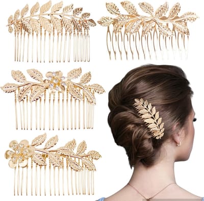 Set van 4 Gouden Blad Haarspeldjes met Strass Decoratie voor Bruiloften en Feesten