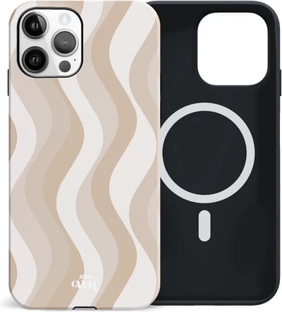 xoxo Wildhearts siliconen hoesje geschikt voor iPhone 12 Pro MagSafe hoesje - Minimal Nude - Double Layer - Magnetisch telefoonhoesje - Magneet case - Backcover met dubbele beschermlaag - Golvenprint - Golvend patroon - Beige / Creme / Wit