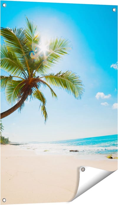 Gards Tuinposter Tropisch Strand en Zee in Sri Lanka - 60x90 cm - Tuindoek - Tuindecoratie - Wanddecoratie buiten - Tuinschilderij