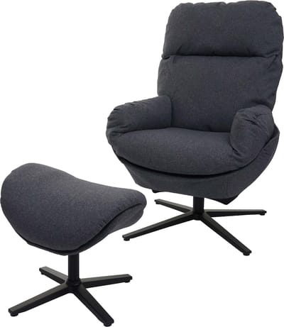 Cosmo Casa - Relaxstoel + Voetenbank - Schommelstoel Draaibare Fauteuil met Metalen Frame - Donkergrijs Textiel