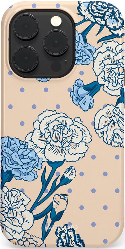 Casetastic hoesje geschikt voor Apple iPhone 14 Pro - MagSafe - Dubbellaagse bescherming - Anjer elegantie - Fashion Case - Zand Zilver Lichtblauw