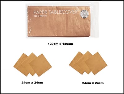 1x Tafelkleed papier rose goud 120cm x 180cm + 40x Cocktail servetten rose goud 24cm x 24cm 3 laags