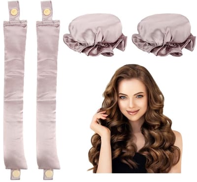 Dailygoods - Krultang, krullen zonder hitte, 2 stuks, krullen zonder hitte, hitteloze krulband, krulspelden 's nachts, doe-het-zelf styling voor kort en lang haar, paars