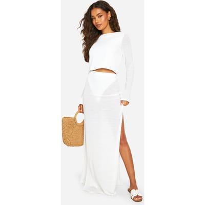boohoo Dames Gebreide Maxi Rok | Wit | Maat: 40