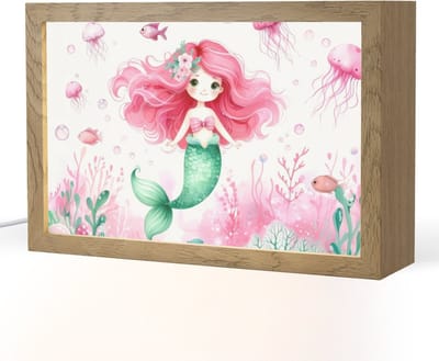 Nachtlampje 30x20 cm - Kinder lampje - Zeemeermin - Roze - Zeedieren - Onderwater - Tafellamp kinderkamer - Slaapkamer lamp - Bedlamp kinderen - Kinderlampje stopcontact - Wandlamp babykamer - Nachtlampjes