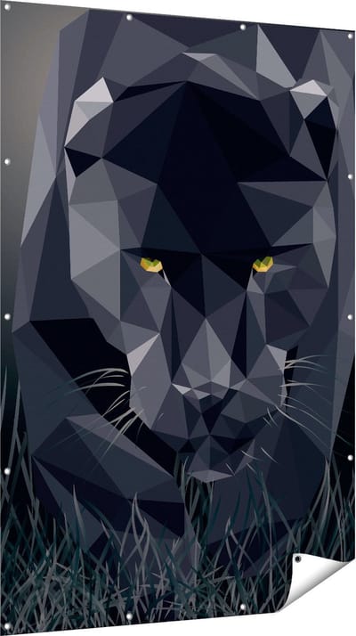 Gards Tuinposter Zwarte Panter van Origami - Abstract - 120x180 cm - Tuindoek - Tuindecoratie - Wanddecoratie buiten - Tuinschilderij