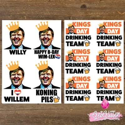GetGlitterBaby® - Koningsdag Plak Tattoos / Tijdelijke Tattoo / Nep Tatoeage - Oranje Schmink Versiering - Koningsdag / Kingsday Drinking Team