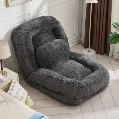 STILVORA Vloerstoel 102 x 89 x 88 Cm - 5 Standen Verstelbaar Tot Slaapbank - Voor Gamen, Lezen En Ontspannen - Pluche - Donkergrijs