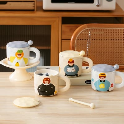 Retro Jongens en Meisjes Stel Waterbeker Keramische Beker Kantoormok Koffiekop Thuisbeker Souvenir 301-400ml brown