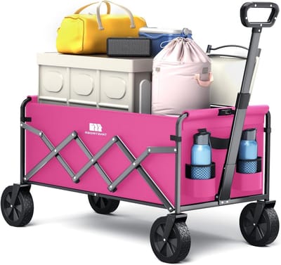 Opvouwbare vouwwagen - Kruidenierswagen Transportkar - Boodschappen vervoeren - Zware lading capaciteit - 220 pond - Roze