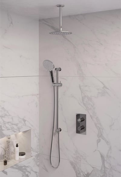 Brauer Chrome Edition thermostatische inbouw regendouche 3-weg omstelling SET 47 met 20 cm douchekop en plafondarm en 3-standen handdouche en doucheslang en geïntegreerde glijstang chroom