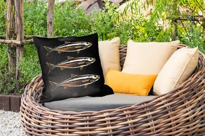 Sierkussen Buiten - Vissen - Goud - Zwart - 60x60 cm - Weerbestendig