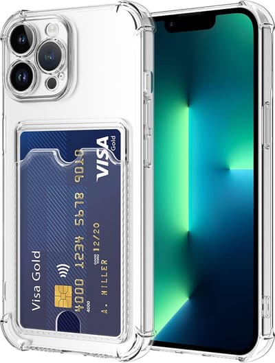 Transparant Dun TPU Hoesje met Pasjeshouder Geschikt voor Apple iPhone 13 Pro | Back Cover | Schokbestendig | Ultra Dun | Kaarthouder Achterkant | Shockproof | Doorzichtig