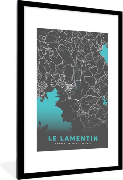 Fotolijst incl. Poster - Le Lamentin - Frankrijk - Plattegrond - Stadskaart - Kaart - 60x90 cm - Posterlijst