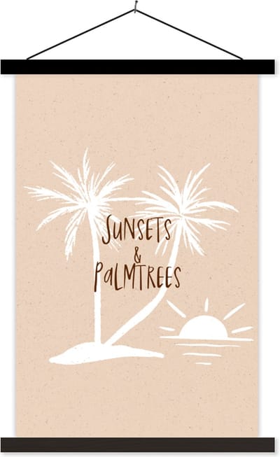 Posterhanger incl. Poster 40x60 cm - Schoolplaat - Spreuken - Quotes - Sunsets & palmtrees - Palmboom - Textielposter - Zwarte latten