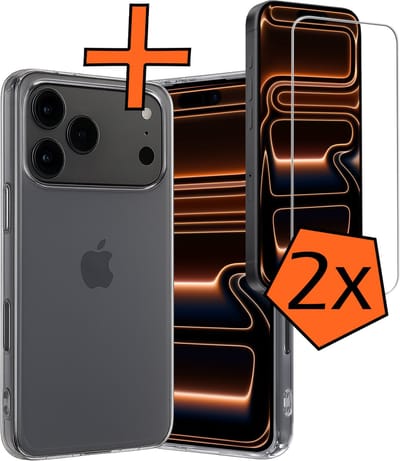 Hoes - Met 2x Screenprotector - Geschikt voor iPhone 17 Pro / 18 Pro - Sterk & Shockproof - Back Cover - Siliconen Case - Telefoon Hoes - Transparant