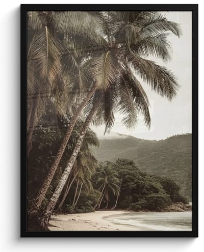 Poster in lijst - Fotolijst 50x70 cm - Posters - Eiland - Palmboom - Zee - Posterlijst zwart - Decoratie - Wanddecoratie woonkamer - Muurdecoratie slaapkamer