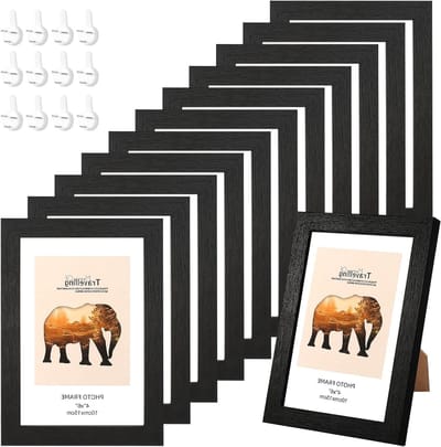 Set van 12 Zwarte Houten Fotolijsten 10 x 15 cm, Kleine Fotolijsten voor Wanddecoratie en Tafeldecoratie