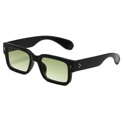Vierkante zonnebrillen voor dames en heren, stijlvolle, dikke rechthoekige zonnebril, zwarte tint, UV400-bescherming (zwart montuur met groene kleurovergang).