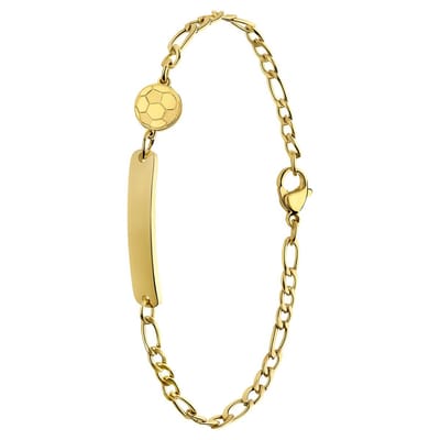 Lucardi Kinder Stalen goldplated plaatarmband met voetbal - Armband - Staal - Goud - 15 cm