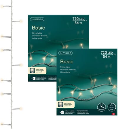 Lumineo Kerstverlichting - 2x - 720 led lampjes -warm wit -5400 cm - timer en dimmer