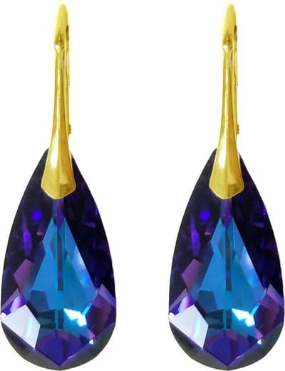 DBD - Goud Vergulde Zilveren Oorbellen - Swarovski Kristal Elements - Druppel - Paars Blauw - 24MM - Anti Allergisch