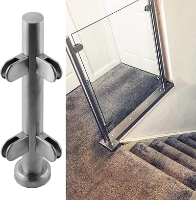 Glazen Balustrade Paal - Leuning Systeem - Terras Afscheiding - Met Spigotklemmen - 105 Cm Hoog - Zilverkleurig