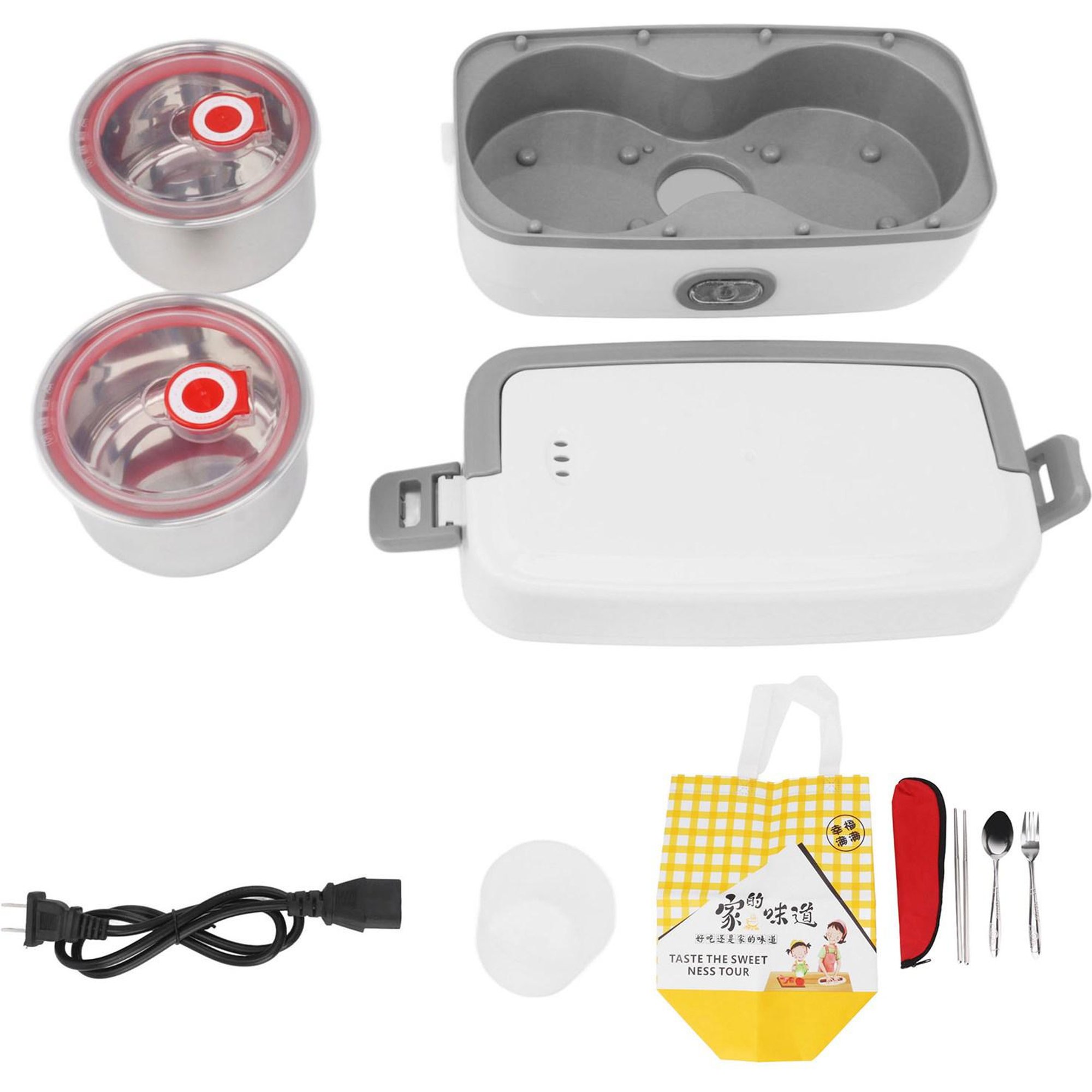 Elektrische Lunchbox 2 Compartimenten Snelle Verwarming Roestvrij Staal Lekdicht Voedselverwarmer Warmer voor L(for 6.5-9kg)