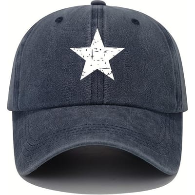 Baseballpet met sterrenprint retro lichtgewicht gewassen pet verstelbare zonbeschermingspet voor dames (Navy Blue,Adjustable) marineblauwe kleur