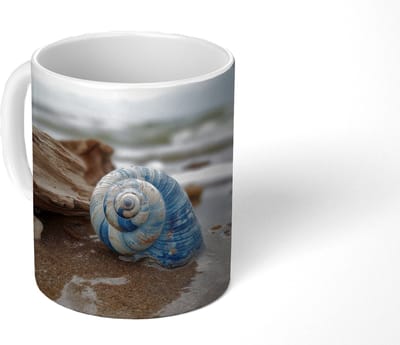 Mok - Koffiemok - Schelp - Strand - Blauw - Zee - Mokken - 350 ML - Beker - Koffiemokken - Theemok