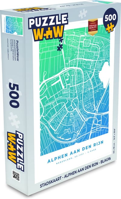 Puzzel Stadskaart - Alphen aan den Rijn - Blauw - Legpuzzel - Puzzel 500 stukjes - Plattegrond