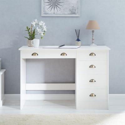 LANA-bureau met 5 lades van massief hout – wit