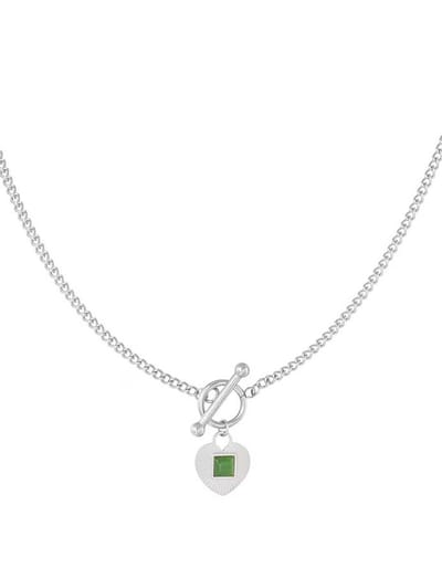 Ketting ronde sluiting en groen hart detail - Zilver kleur Stainless Steel