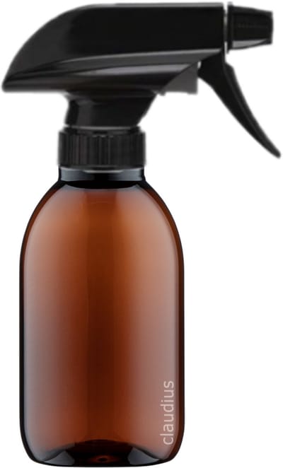 Lege Plastic Fles 250 ml amber met zwarte spraykop - set van 10 stuks
