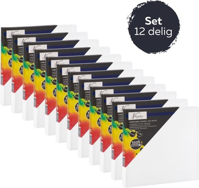 Schildersdoeken Set 12pcs - Formaat 30x30 cm - geschikt voor acryl-, olie- en aquarelverf - hoogwaardige kwaliteit canvas - perfect voor middelgrote schilderijen - goede prijs-kwaliteitverhouding