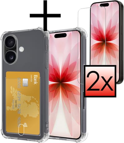Hoesje - Geschikt voor Apple iPhone 17 - Met Screenprotector - En Pashouder - En Kaarthouder - Telefoon Hoes Shockproof - Siliconen Case - Back Cover - Shock Proof - Pasjes Houder - Transparant