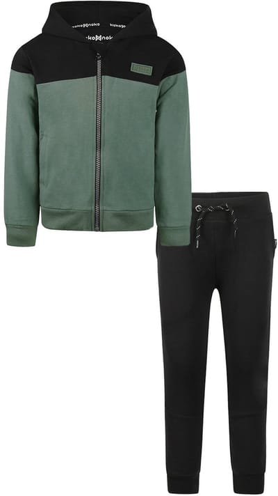 Koko Noko - Basic collection - Biologisch katoen - Kledingset - Joggingbroek Zwart - Sweater Hoody met rits Zwart - Dark Green - Maat 92