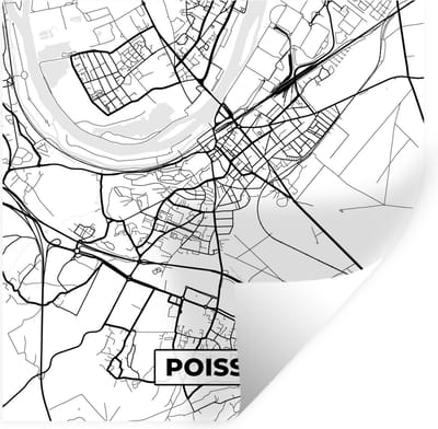 Muurstickers - Sticker Folie - Kaart - Stadskaart - Frankrijk - Poissy - Plattegrond - Zwart wit - 100x100 cm - Plakfolie - Muurstickers Kinderkamer - Zelfklevend Behang XXL - Zelfklevend behangpapier - Stickerfolie