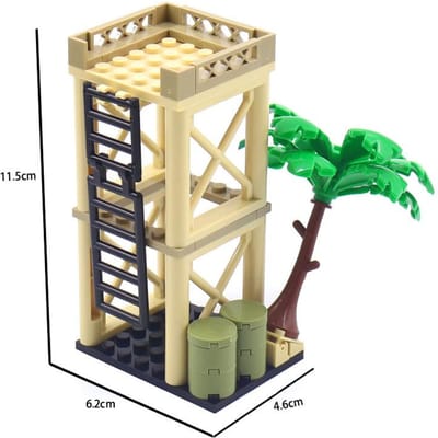 Militair WOII MOC Sentry Post Oorlogsscène Zandzak Bouwsteen Soldaat Uitkijktoren Speelgoed beige