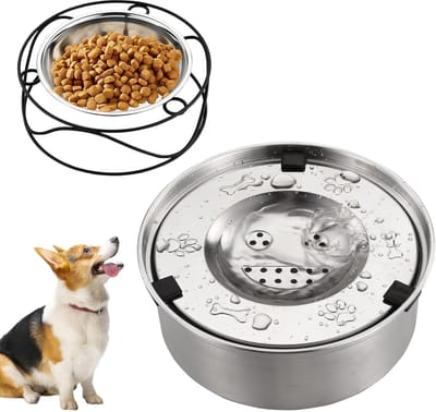 Famanu – Roestvrij stalen hondenbakset - drijvende waterbak - hondenvoerbak met ophangstandaard - lekvrij ontwerp - gemakkelijk te reinigen - gezonde voeding - geschikt voor puppy's en katten - 1 liter