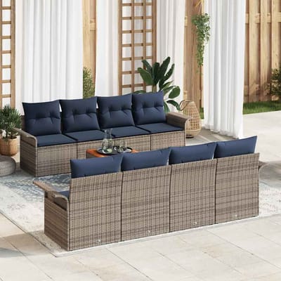 vidaXL - Tuinbank - Set - 9 - st - 8-Aantal - zitplaatsen - Grijs - en - Marineblauw