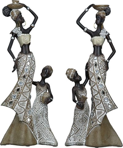 Afrikaanse dames / vrouwen met kind - Burundi - set van 2 - polyresin - 32 cm hoog - beeld - sculptuur