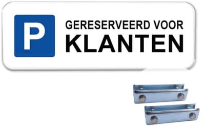 Parkeerbord Gereserveerd voor Klanten - Weerbestendig Aluminium - 40x15 cm - Bevestiging: Met hekbeugels (voor spijlen- of gaashek)