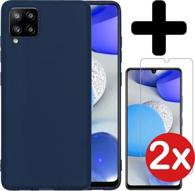Hoesje - Met 2x Screenprotector - Geschikt voor Samsung Galaxy A42 - Sterk & Shockproof - Telefoon Hoes - Back Cover - Siliconen Case - Telefoonhoes - Donkerblauw