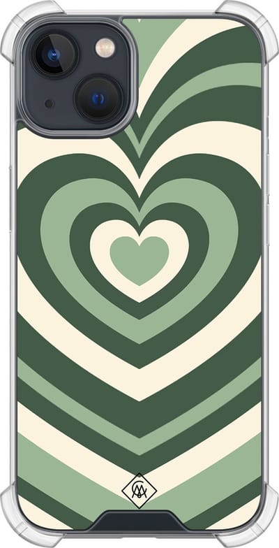 Casimoda® hoesje - Geschikt voor iPhone 13 Mini - Groen Hart Swirl - Shockproof case - Extra sterk - TPU/polycarbonaat - Groen, Transparant
