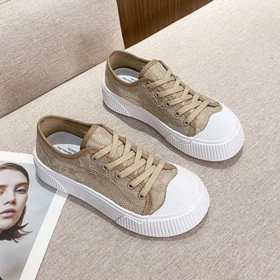 Chaussures décontractées en maille respirante pour femmes, baskets d'été à lacets à plateforme épaisse pour dames, nouvelles chaussures vulcanisées à fond épais 35 abricot